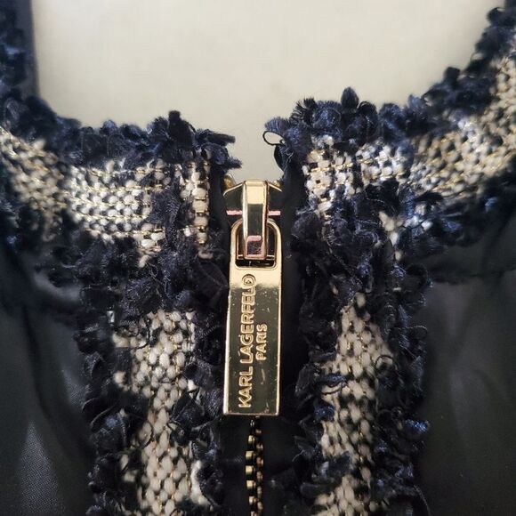 Karl Lagerfeld Tweed Trim Puffer Jacket Sz Sm - Picture 5 of 16